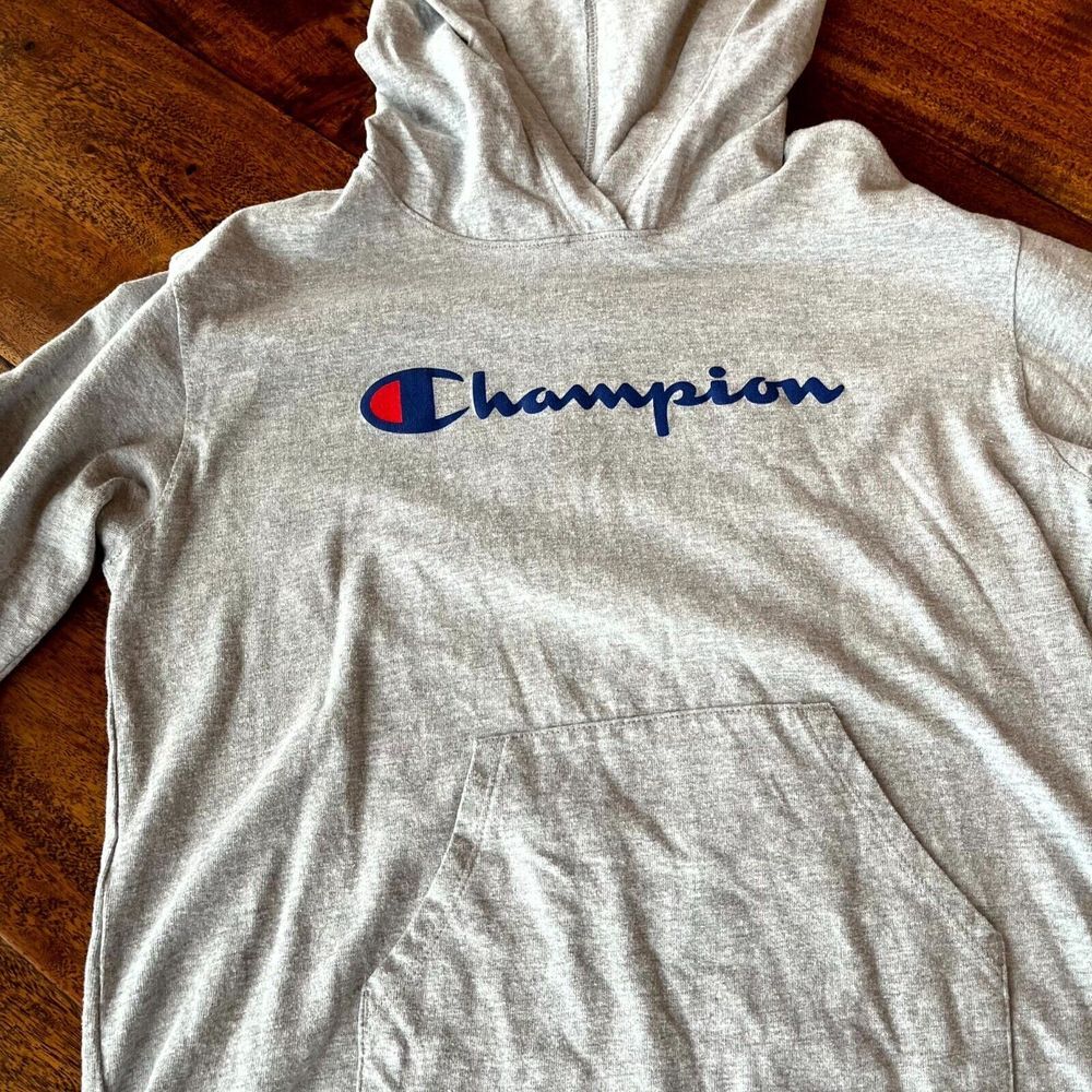Champion Hoodie Women Small Gray Cotton Logo Kangaroo Pockets Side Slit Pullover - Picture 2 of 10